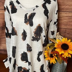 NEW Cow Prink long sleeve Top black/white/brown Size Medium